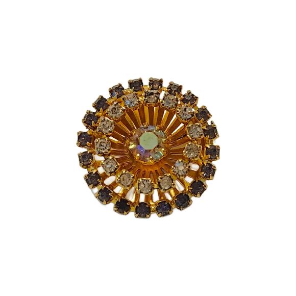 Vintage Jewelry - Mid Century Crystal Starburst Brooch 1940s, Sunburst Brooch
